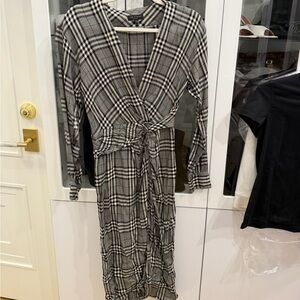 Theory Black and White Plaid Long Sleeve Dress
